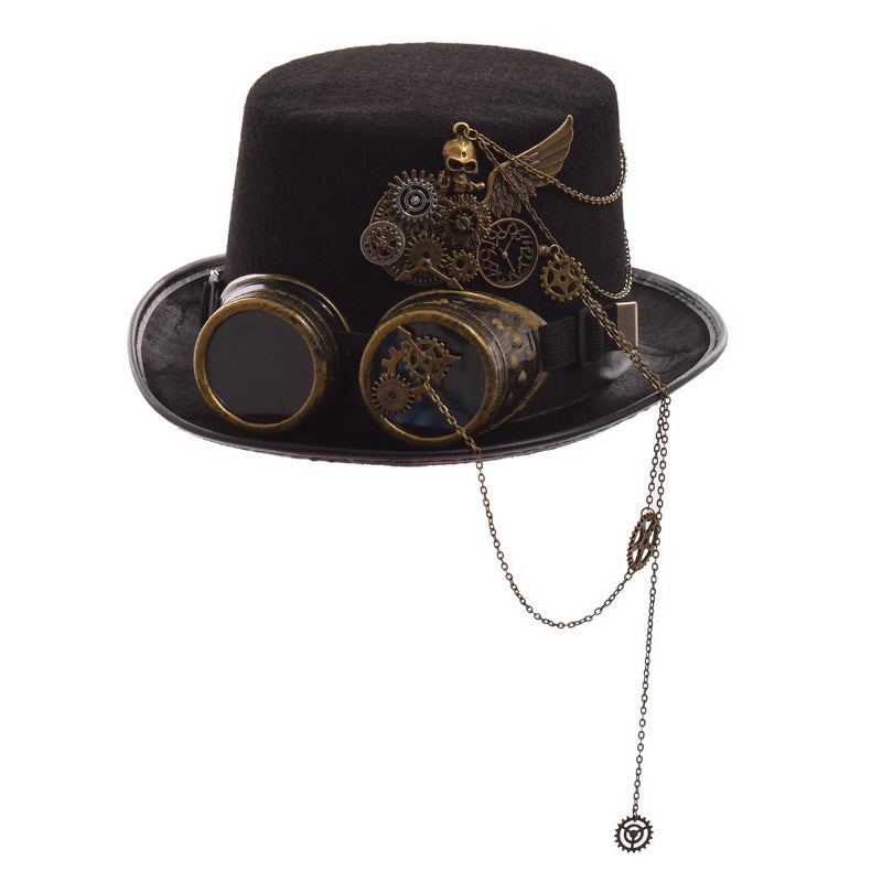 GRACEART Steampunk Top Hat for Women Gothic Gears for Men with Removable Goggle - Image 1